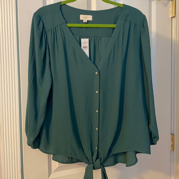 Loft Green blouse with button down and tie - Picture 1 of 2